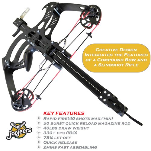 Joojeers 50 Burst Rapid Fire Ball Bearing Compound Bow Kit, 40 LBS Draw Weight 330+FPS Hunting Slingshot Compound Bow Shoots Steel Balls, Heavy Sling Shot Bow for Adults.