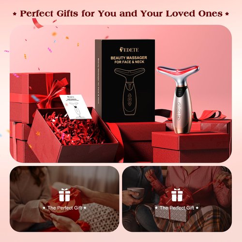 Pedete Facial Massager, 7 Colors Red Light Therapy for Face and Neck, Face Lift Device with 113°F Heating Vibration for Multi Skin Care