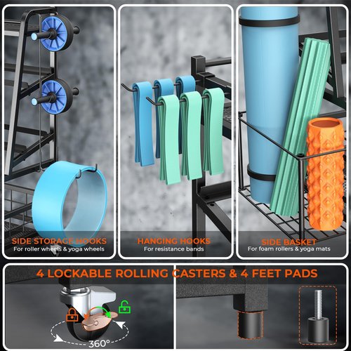XL Dumbbell Rack Weight Stand - Adjustable Weight Rack for Dumbbells, Home Gym Storage Rack for Kettlebell, Balls,Yoga Mat Storage Holder, Workout Equipment Storage Organizer With Wheels