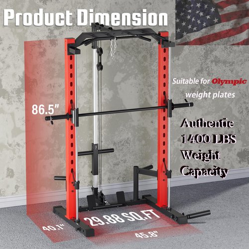 OPPSDECOR All-in-One Adjustable Smith Machine with LAT-Pull Down System Multi-Function Power Cage for Home Gym Cable Crossover Squat Rack of Workout Machine Training Equipment with Attachments