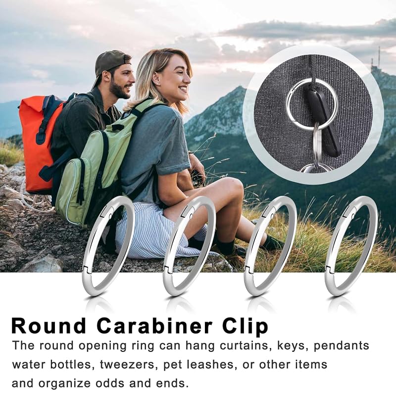 10 Pack 1-1/2 Inch Round Carabiner Clips with 1-1/2" Inner Diameter – Silver, Zinc Alloy Spring Hardware