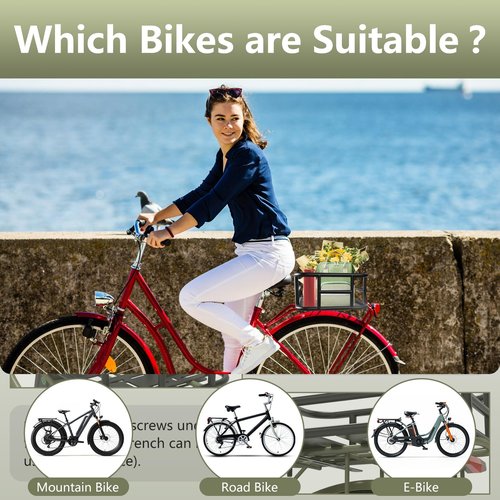 Rear Bike Basket,Bike Basket with Waterproof Liner and Cargo Net,Easy to Install,Maximum Load 100LB,Large Adults Bicycle Baskets Back of E-Bike and Bicycle