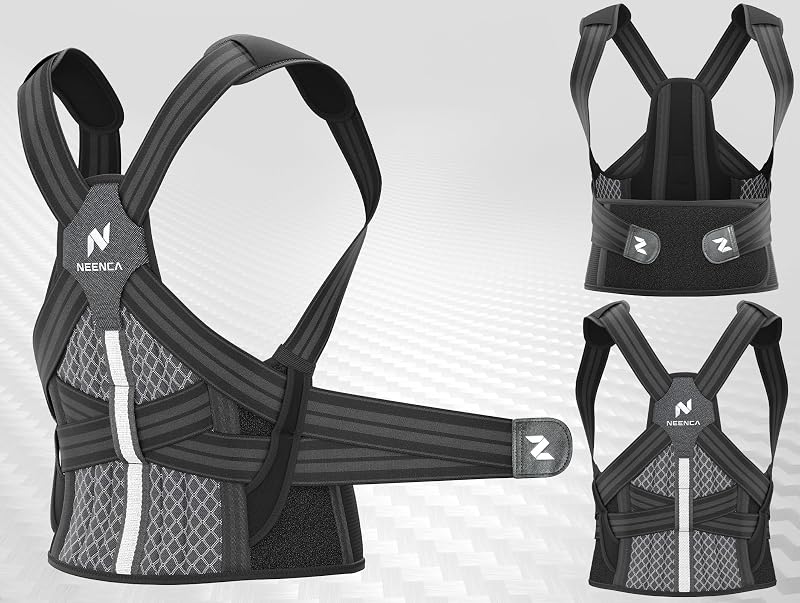 Posture Corrector for Men & Women with 2 Aluminum Spinal Rods – Medical Back Brace (Black, Large)