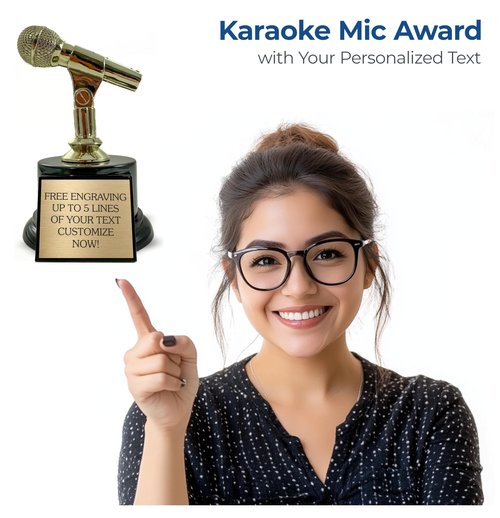 Microphone Trophy Award Personalized - 6” Karaoke Mic Award with Custom Engraving - Golden Singer Trophy for Contest & Music Party Trophy on Black Base - Customized Awards with Your Text