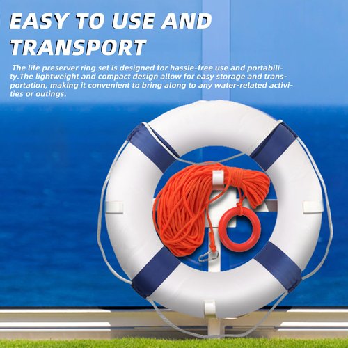 Calvana 20" Foam Life Preserver Ring with 98.4ft Floating Lifesaving Rope, Throwable Flotation Device, Pool Safety Float, for Buoy and Swimming Decoration, Boat Safety Equipment