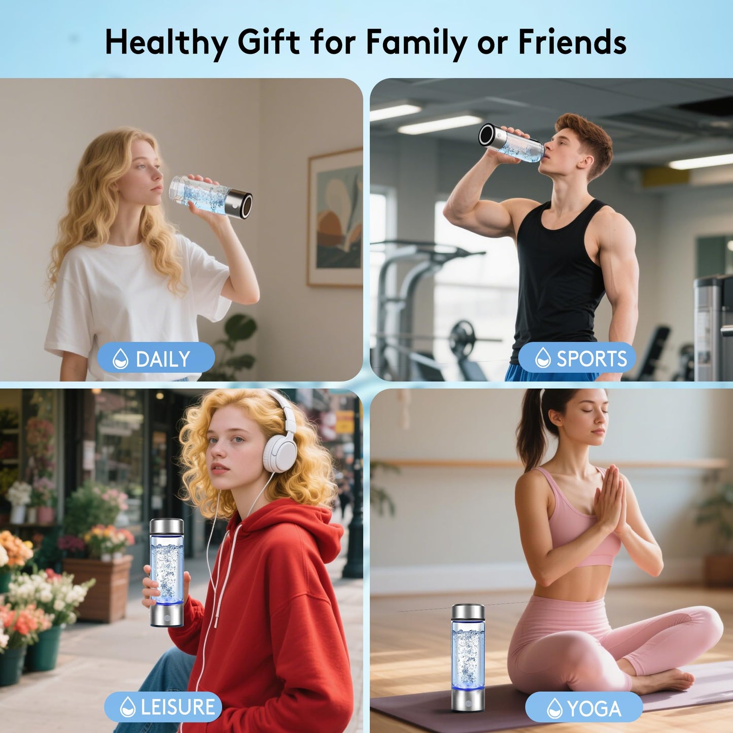 2025 New Hydrogen Water Bottle, 2200PPB in 3Min, SPE PEM Tech, Portable 16OZ, Rechargeable Hydrogen Water Bottle for Travel, Home, Office – Gift for Family & Friends (Light Gray)