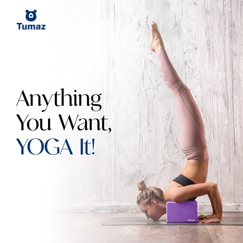 Tumaz Yoga Blocks 2 Pack with Strap Set, High Density/Lightweight EVA Foam and Non-Slip Natural Cork Blocks & Premium 8F Yoga Strap Set - E-Book Included (purple-2ps, 2PS)
