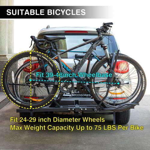 Leader Accessories 2" Hitch Bike Rack, Carry 2 Bikes up to 75 lbs Each for Standard, Fat Tire and Electric Bicycles - Heavy Duty, Foldable Ebike Rack for Car, Truck, RV and SUV with 2-inch Receiver