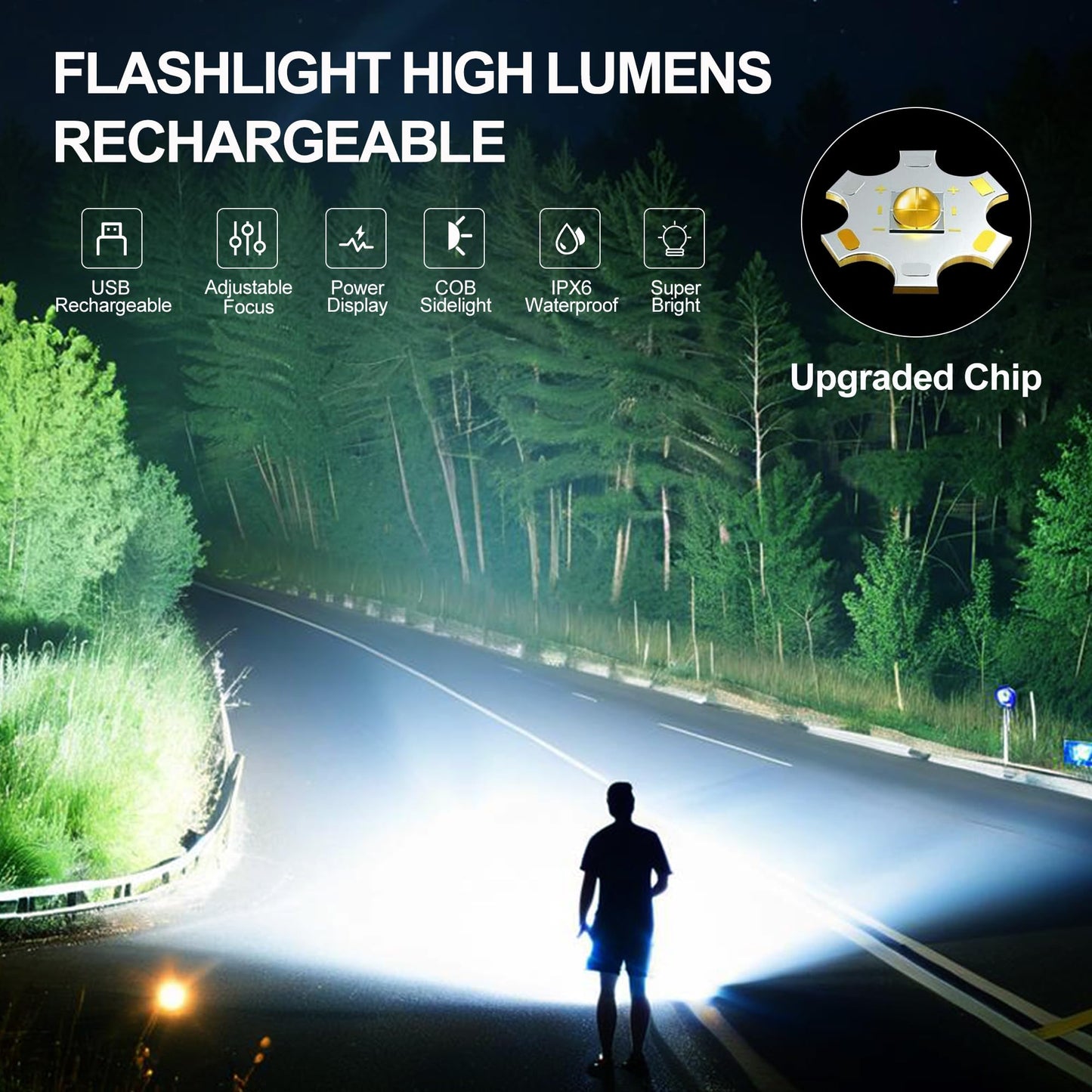 2 Pack Rechargeable Flashlights High Lumens, 7 Modes LED Flashlight Rechargeable, Super Bright Flashlight Powerful, IPX6 Waterproof, Adjustable Tactical Flashlights for Home Emergencies Camping