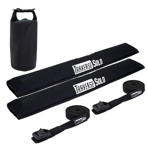 TraverseSolo 28 Inch Aero Roof Rack Pads with 15 ft Straps for Car, Surfboard, Kayak, SUP, Long-Board Includes Drybag