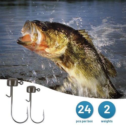MadBite Ned Rig Jig Hook Kits, Finesse Mushroom Jig Heads for Soft Lures (Green Pumpkin, 1/8 oz)