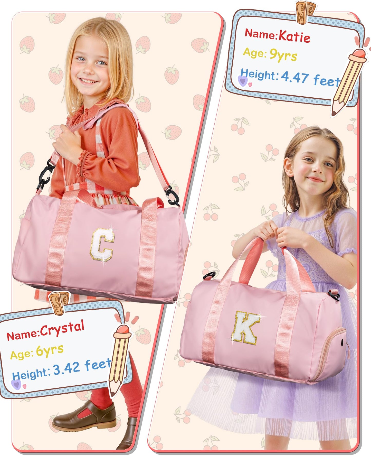Vogewood Birthday Gifts for Granddaughter-Girl Gym Bag with Shoe Compartment, Kid Personalized Weekender Overnight Bags, Initial Travel Tote with Makeup Pouch Valentine's Day Gift for Kids (Letter I)