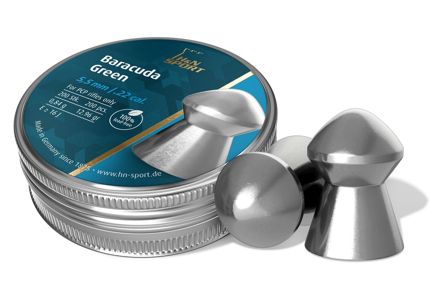 H&N Baracuda Green Lead-Free Airgun Pellets.22 Caliber / 12.35 Grain, 200 Count