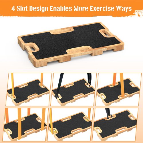 Zaldia Wooden Fitness Board - Resistance Band Workout Footplate with Foam Pad & Storage Bag - Wood Exercise Step Platform with Non-Slip Surface for Home Body Gym, Strength Training
