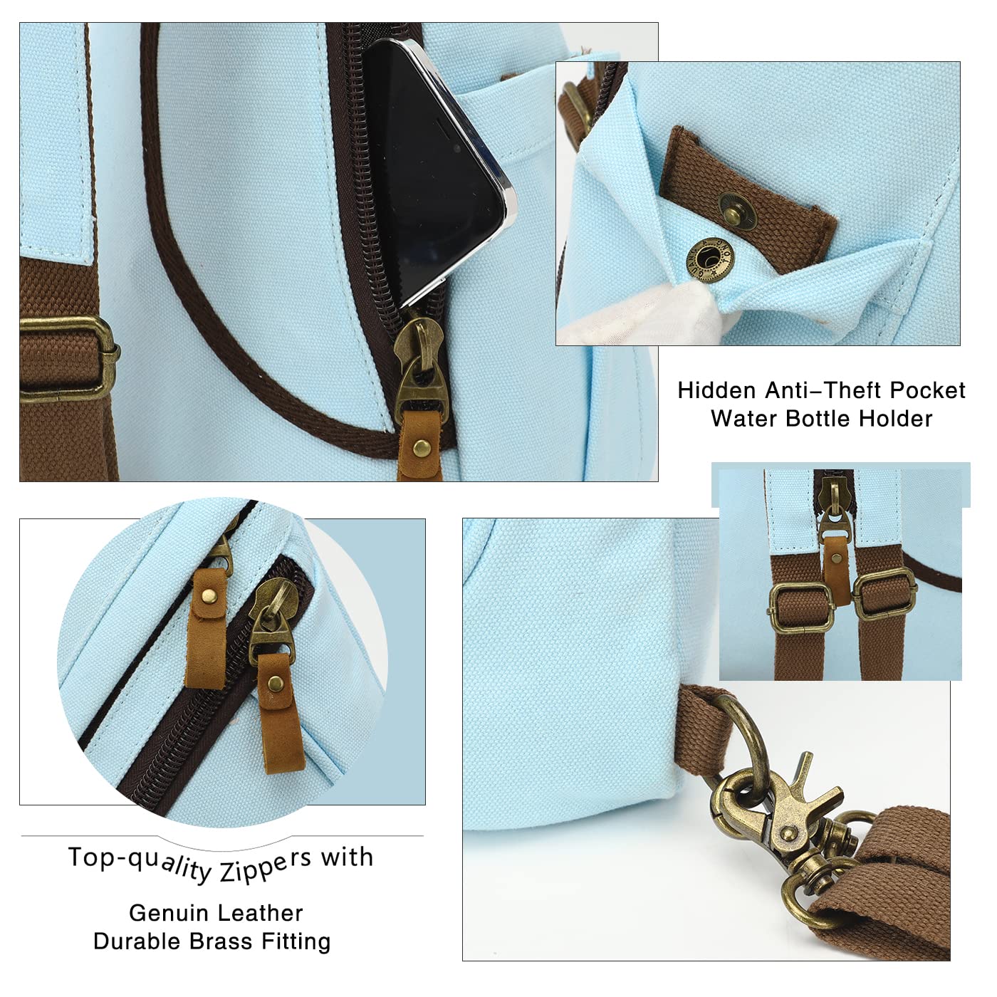 KL928 Canvas Sling Bag - Small Crossbody Backpack Shoulder Casual Daypack Rucksack for Men Women(LightBlue)