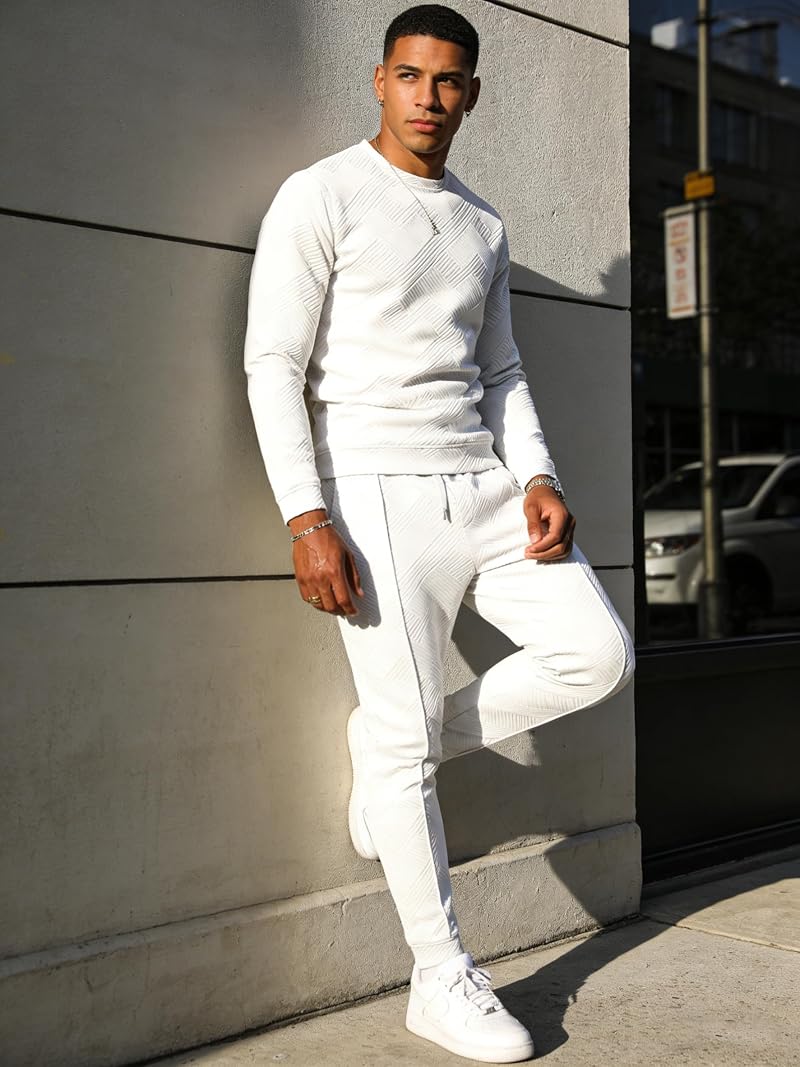 Men's 2-Piece Sweatset - Long Sleeve Sweatshirt & Joggers, All White - Large (Variation of THIS listing)
