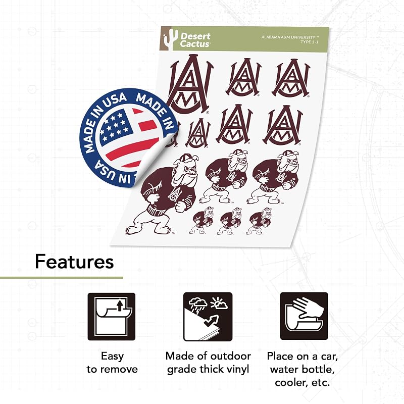 Alabama A&M Bulldogs Sticker Decal Sheet - Desert Cactus Premium Vinyl