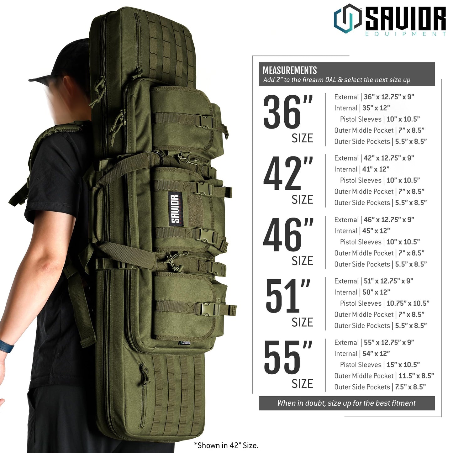 Savior Equipment American Classic Tactical Double Long Gun Bag Pistol Transportation Case w/Backpack Strap, Lockable Compartment, Available Length in 32" 36" 42" 46" 51" 55"