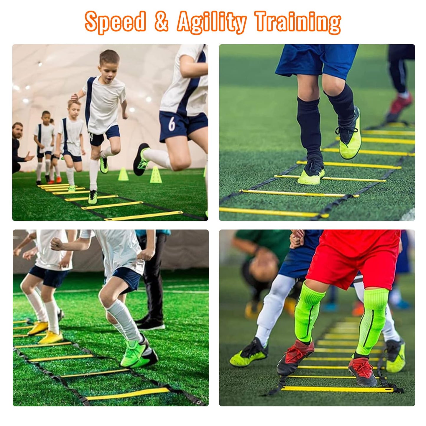 AOPUETRX 20Ft Agility Ladder Training Equipment for Soccer 12 Cones, Solo Soccer Trainer, Jump Rope Speed Football Gifts for boy