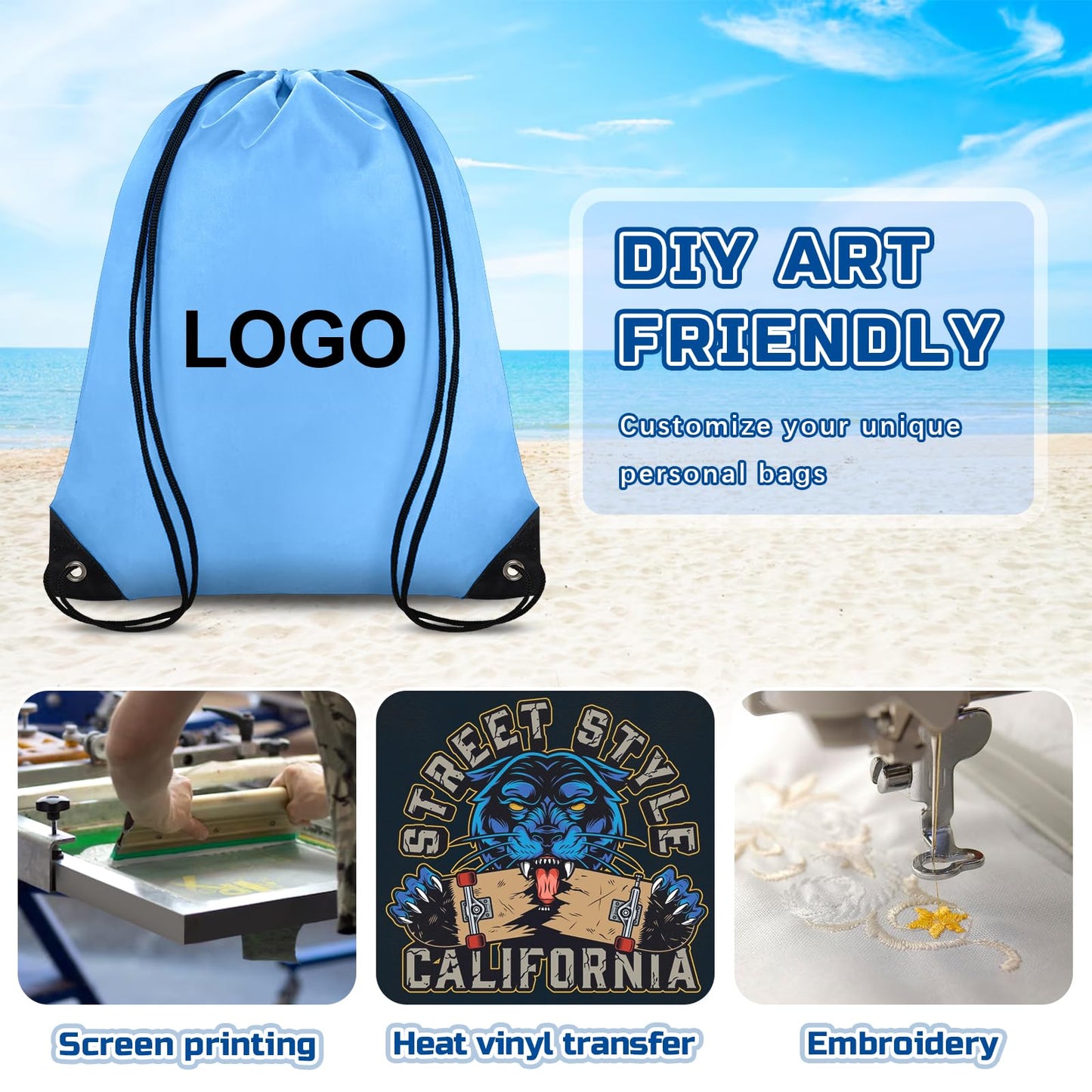 Grneric Drawstring Bags Bulk 14 Pcs Drawstring Backpack Bulk Cinch Bag Sackpack for Men Women Gym (Sky Blue)