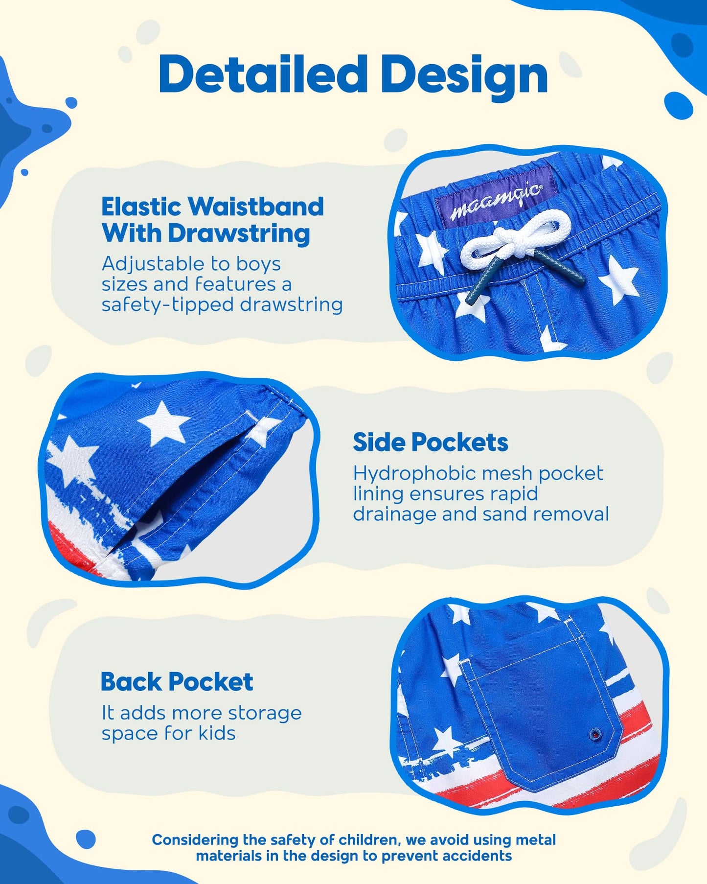 maamgic Boys Swim Trunks Toddler Swim Shorts Little Boys Bathing Suit Swimsuit Toddler Boy Swimwear Flag Blue 3T