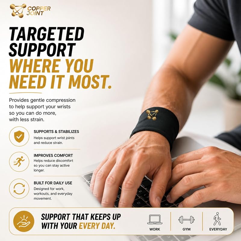 CopperJoint Copper-Infused Wrist Compression Sleeve – Large Black (1 Pair) – 20-30 mmHg