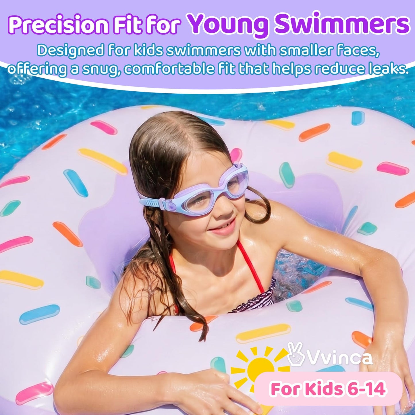 Vvinca Kids Swim Goggles for Boys Girls Age 6-14, Anti-Fog UV Protection Clear Swimming Goggles, Leak-Proof Kids Pool Goggles with Easy Side-Pull Adjustment for Toddler Youth Pool Water Swimming