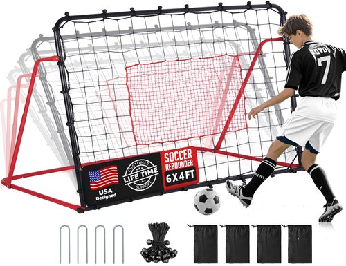 ZEALFEEL Soccer Rebounder Net, 10 Adjustable Angles 6x4FT Soccer Kickback Trainer for Passing, Ball Control & Volley Practice, Easy Setup Portable Football Training Net for Solo & Team Use