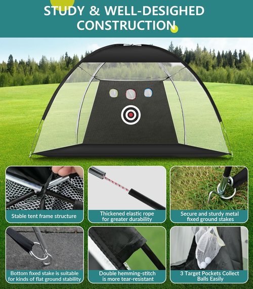 Golf Net: 10x7FT Practice for Backyard Driving, Hitting with Tri-Turf Golf Mat, Indoor Training Chipping Aid Nets with Reduce Noise Nylon Target, Present for Him