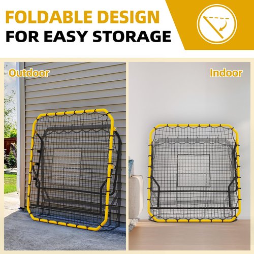 Shopsource Baseball Rebounder Net, 4x4.5FT Volleyball Pitchback Rebound with 3 Adjustable Angles, Baseball & Softball Bounce Back Net for Ground, Line Drive, Fly Ball Return Settings Fielding Trainer