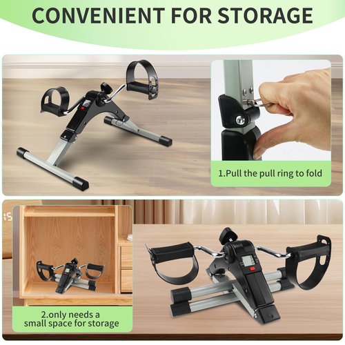 Under Desk Bike Pedal Exerciser with Interchangeable Suction Cups Mini Exercise Bike for Arms Legs Adjustable Resistance LCD Display Foldable Desk Cycling Equipment for Office Home Anti-Slip
