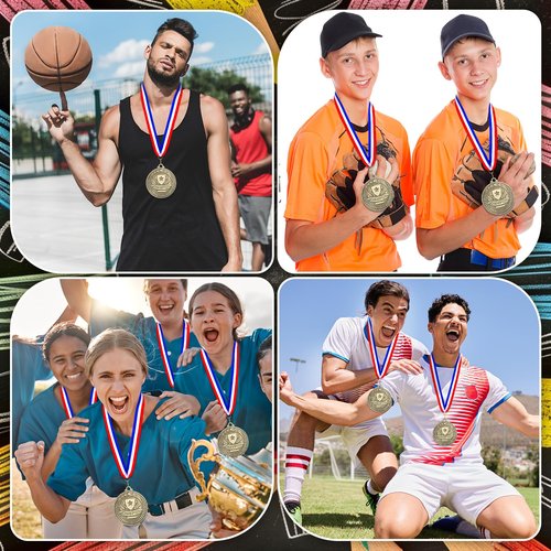 Remuuly 30 Pcs Gold Medals Bulk 2'' Basketball Soccer Baseball Volleyball Football Lacrosse Kickball Cheer Bowling Trophy Medals for Awards for Sports Participation Winner Gift(Gold,Champion)