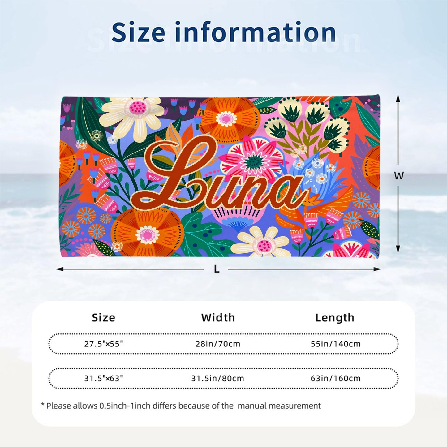 idooodle Personalized Bohemian Style Beach Towel with Name - Quick Dry Oversized Beach Towel, Travel Essential, Beach Party Birthday Gift for Girls Women & Friends