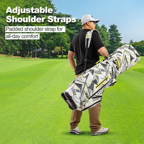 GEESEE 14-Way Golf Cart Bag with Full-Length Dividers–Golf Bag Featuring Cooler Pocket, Rain Hood, 9 Pockets & Padded Strap–Ideal Golf Club Organizer for Men & Women