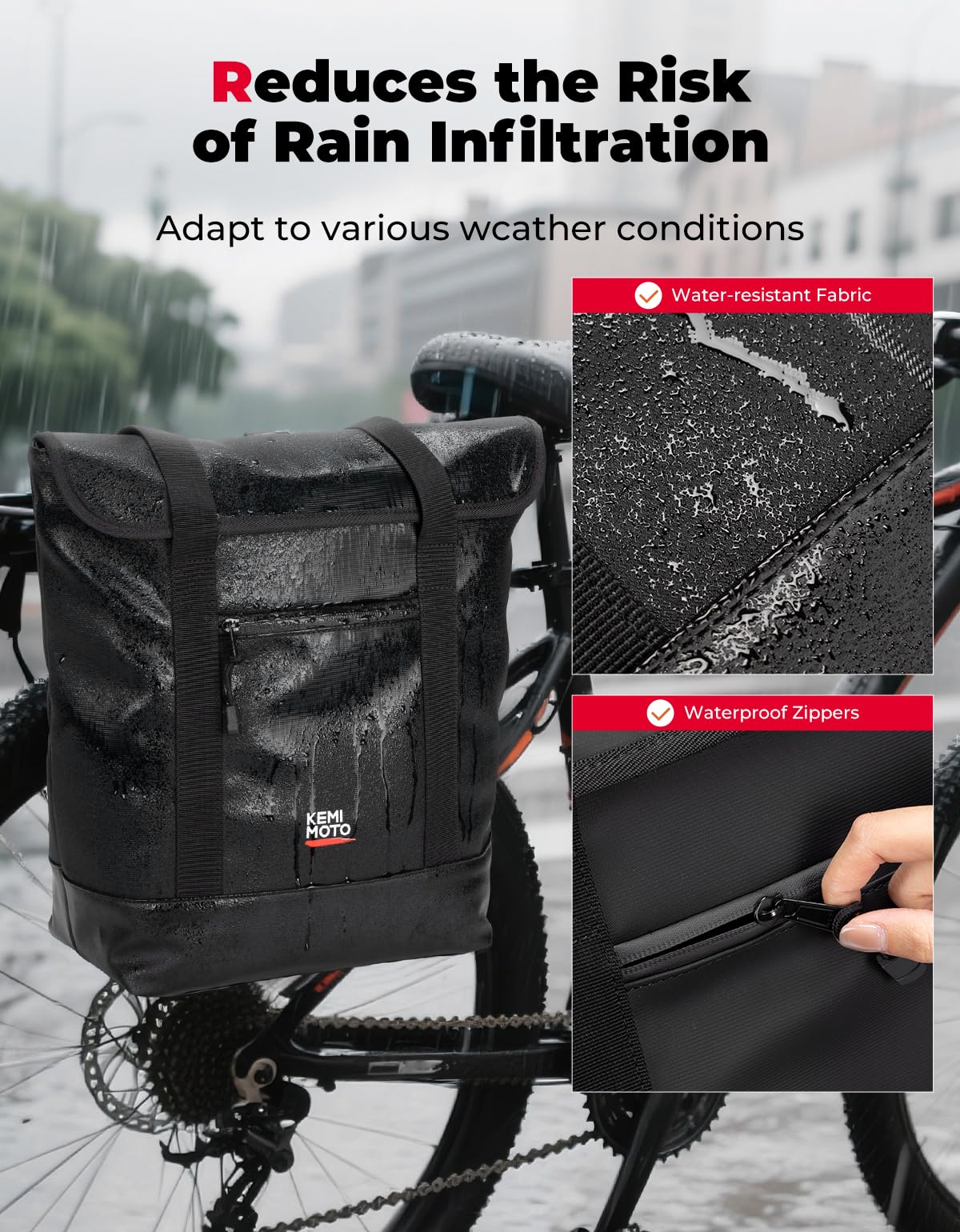 KEMIMOTO Bike Rack Bag, Pannier Backpack for Bicycles with Removable Shoulder Strap, 24L Water-Resistant Bike Packing Rear Rack for Women & Men, Cycling Accessories for Commuting Shopping Traveling