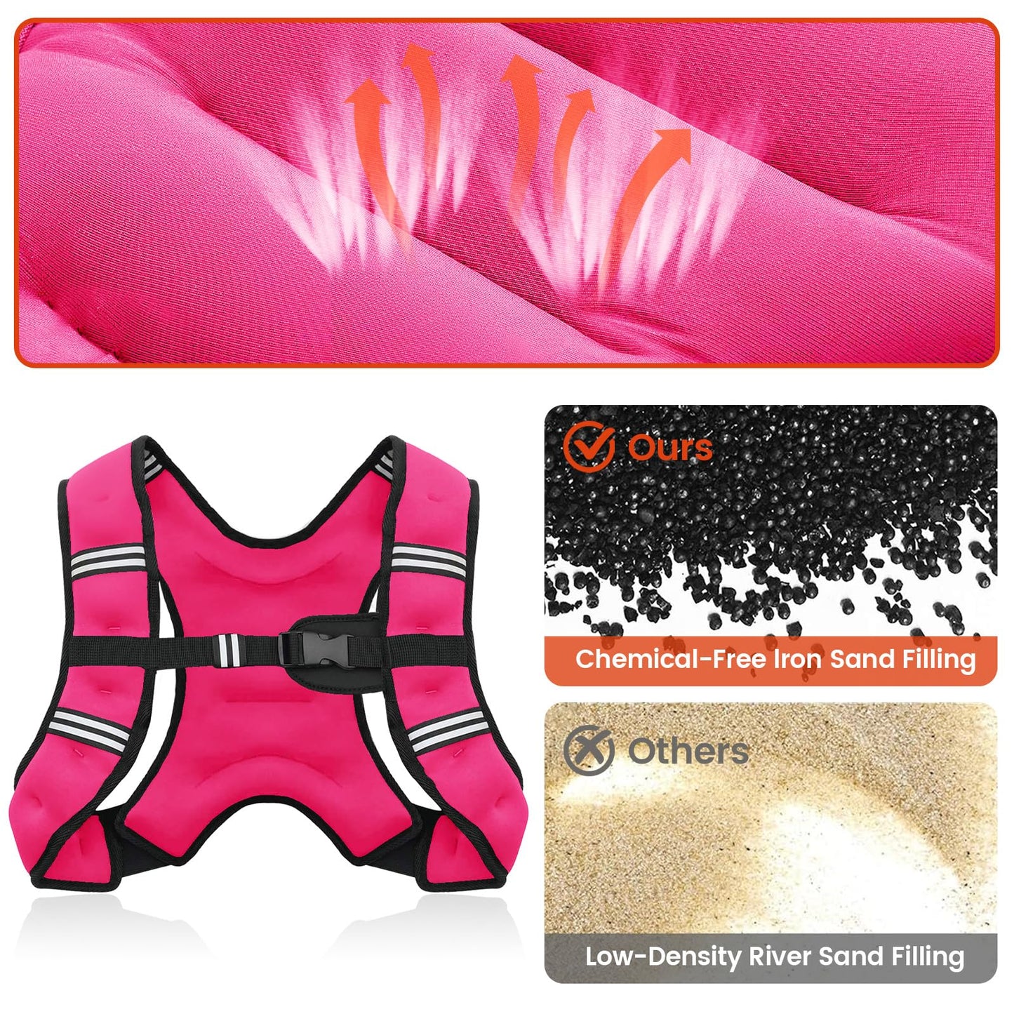 Poudee Weighted Vest, 8LB Weight Vest for Men Women, Body Weight Vests Adjustable with Reflective Stripe for Strength Training, Running, Training Workout, Jogging, Walking - 8LB, PINK