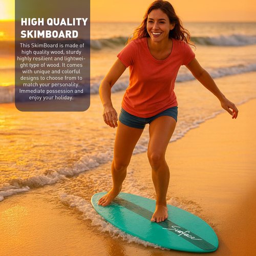 Skimboard Surface Brand - 40 Inch Skim Boards for Beach Adults ＆ Kids, High Gloss Coat Wooden Skim Board for Beginners, Durable Lightweight Wood Body Board