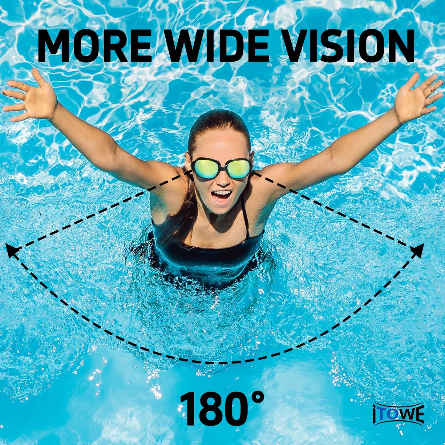 ITOWE Swim Goggles Swimming Goggles for Adult Men Women Youth Mirrored, Pool Water Swim Goggles Black Anti Fog UV Protection Soft Silicone Large Frame Design Beach