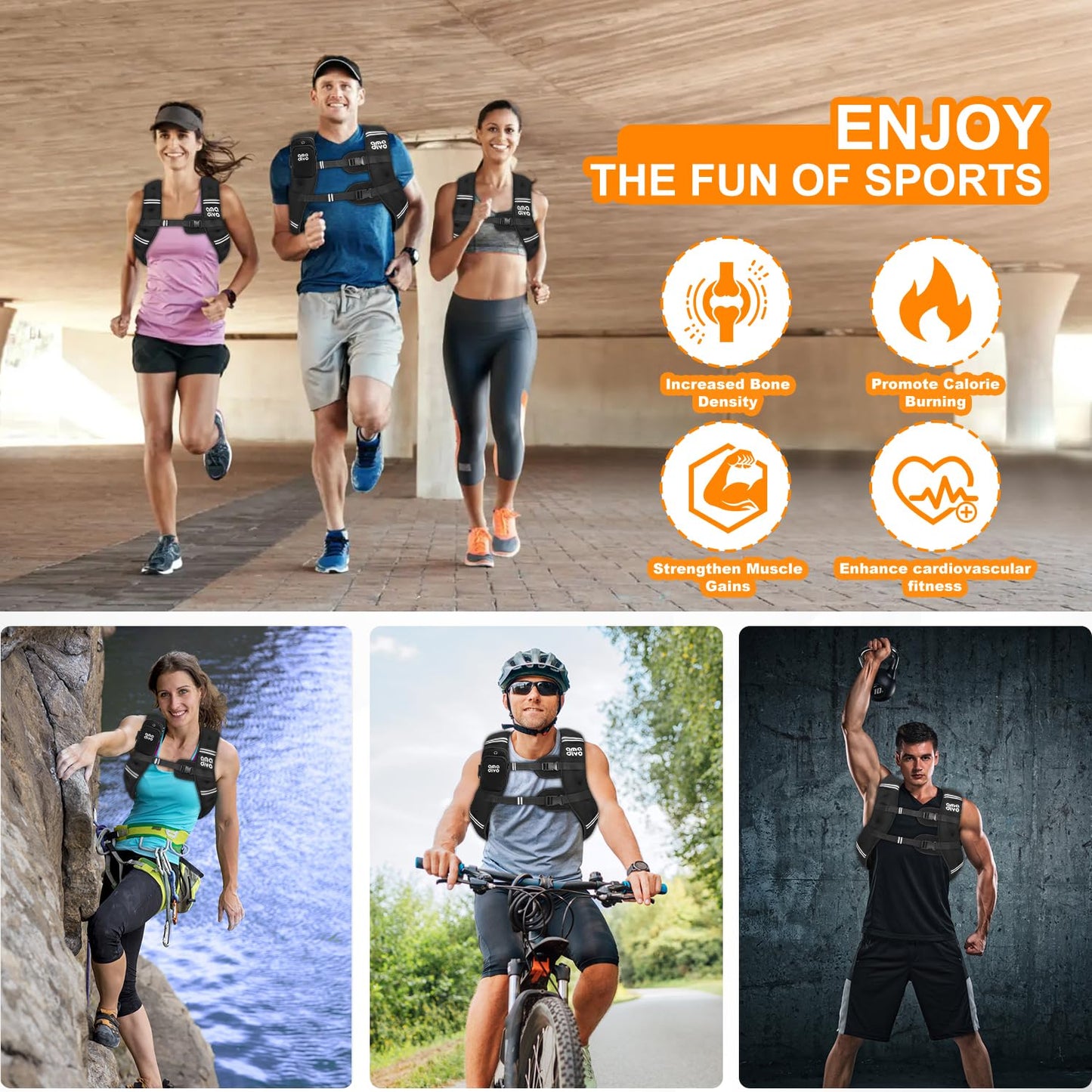 AMA DIVO 8LB Fixed Weight Vest for Seniors & Beginners,Reflective Weighted Vest, Daily Walking, Cardio Exercise, Indoor Workout, Adjustable Buckles with Detachable Bag, Reliable Gear