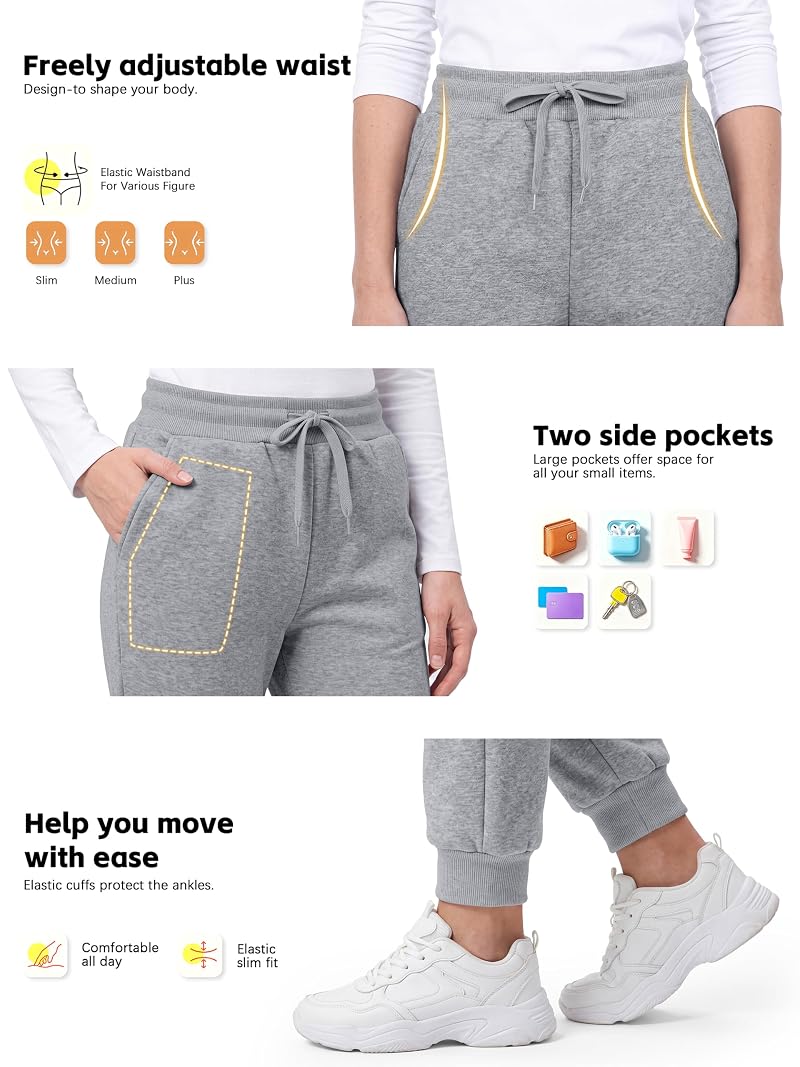 URATOT 2 Pack Women's Warm Joggers with Pockets - Black, Light Grey