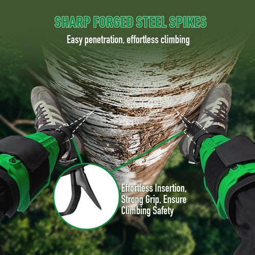 MR DIY TOOLS Tree Climbing Spikes Set, Alloy Steel Climbing Spurs, 350lbs Load Capacity, Green, Classic Style, Ideal for Climbers, Fruit Picking & Lumberjack
