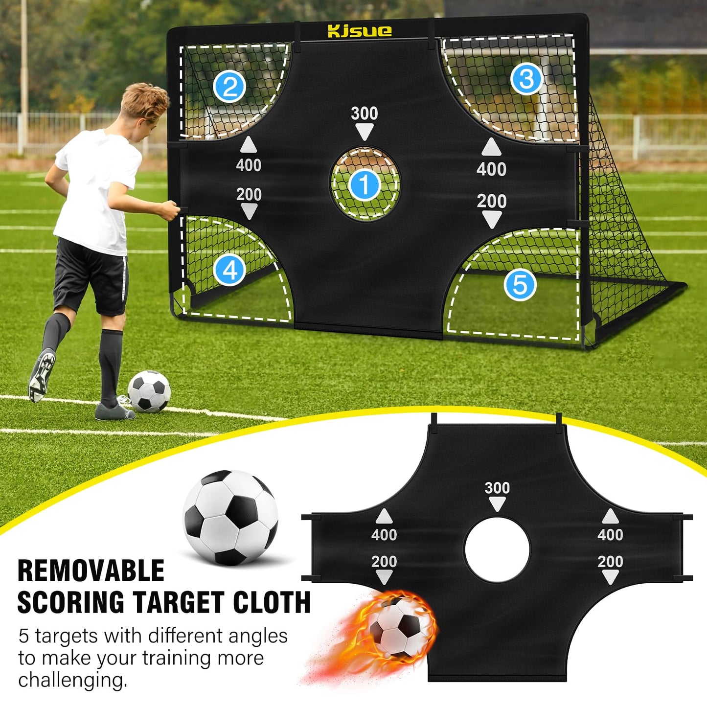Kids Soccer Goals for Backyard Set, 2 of 6x4 ft Portable Pop Up Soccer Goal Training Equipment, Soccer Net with Target, Soccer Ball, Cones, Soccer Set for Kids Youth Toddler Sports Outdoor Games