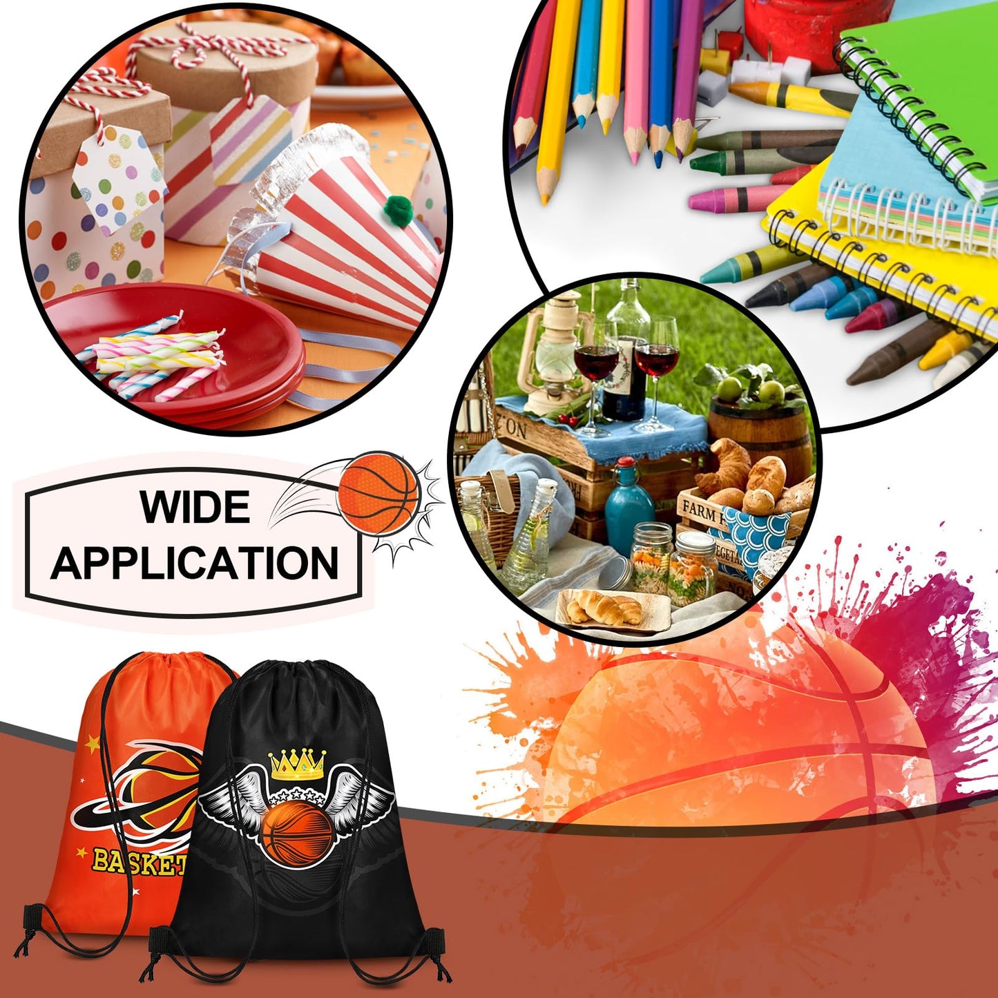 Grneric 18 Pcs Basketball Party Favor Bags Drawstring Bags Bulk Candy Goodie Bag Basketball Themed Presents for Sports Teams