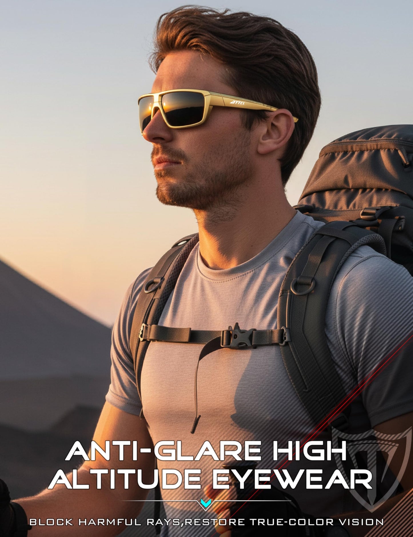 ATTCL Polarized Wrap Sunglasses For Men Cycling Driving Fishing Sports Glasses Ultralight 5001 Glod+Black