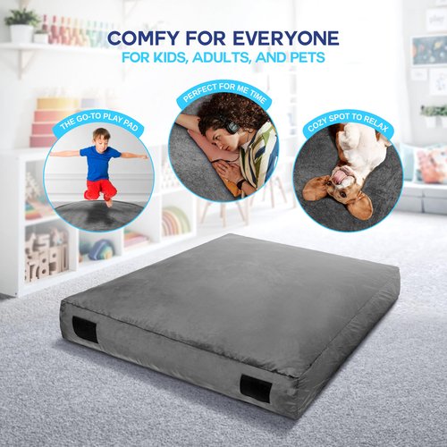 Homewell 4 x 6 Ft Crash Pad – Soft Velvet Cover Sensory Crash Pad for Kids with Durable Shock-Absorbing Foam, Machine Washable Cover, Ultimate Comfort and Safety for Kids, Adults and Pets (Gray)