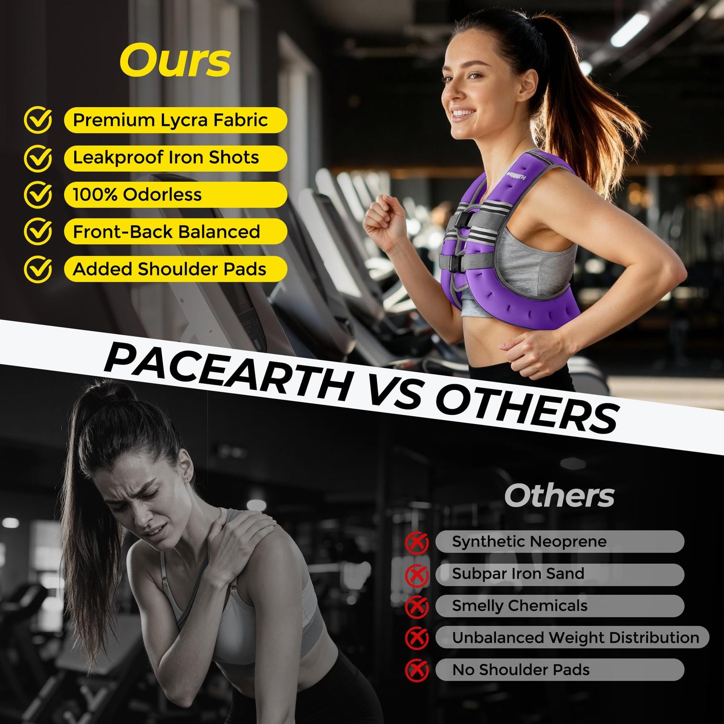 PACEARTH Weighted Vest,6lb/8lb/10lb/12lb/16lb/20lb/25lb/30lb Weight Vest with Reflective Stripe, Body Weight Vests for Women, Men, Weight Loss Workout, Strength Training, Running, Walking, Jogging