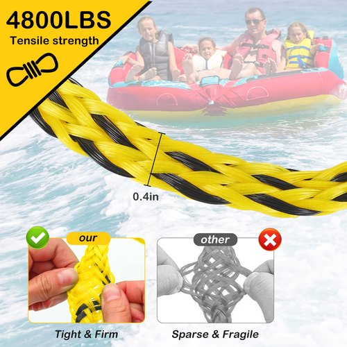 Watersports Heavy Duty Tow Harness with D Rings,Boat Tow Harness for Towing Towable Tube, Water Ski, Wakeboard (Yellow Black (18 feet=8.5'+8.5"+1))