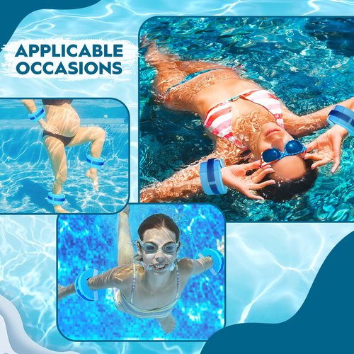 RoundFunny 2 Pcs Foam Swim Aquatic Cuffs Equipment Water Aerobics Float Ring with Detachable Hook and Loop Fastener Fitness Workout Set for Swimming Fitness Training Pool Exercise (Blue)