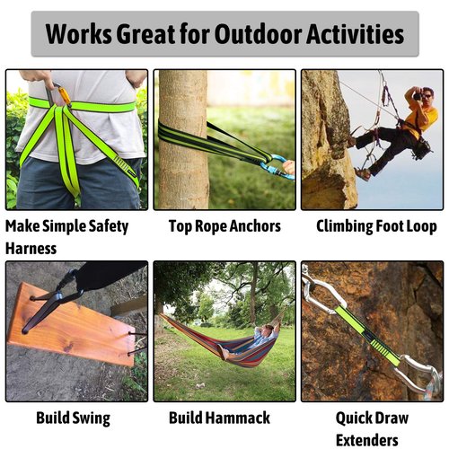 KIKIGOAL 18MM Nylon Climbing Sling Runner 23KN CE2008/EN566 Rock Climbing Webbing Straps for Outdoor Climbing, Rappelling, Swing, Yoga Hammock etc (60 CM/24 Inch, 3PCS GREEN)