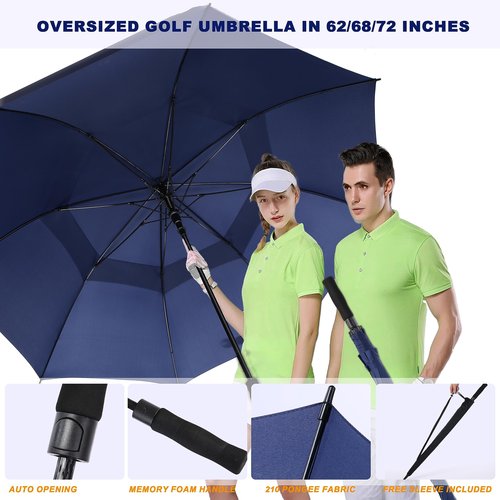 Baraida Golf Umbrella Large 62/68/72 Inch, Extra Large Oversize Double Canopy Vented Windproof Waterproof Umbrella, Automatic Open Golf Umbrella for Men and Women and Family.(62 Inch,Navy Blue)